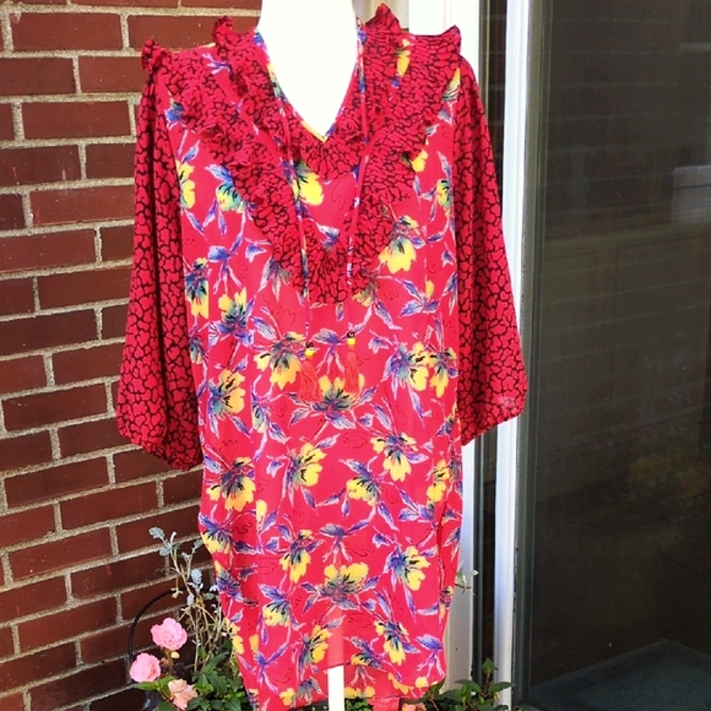 Diane Freis Georgette Blouse Top M/L